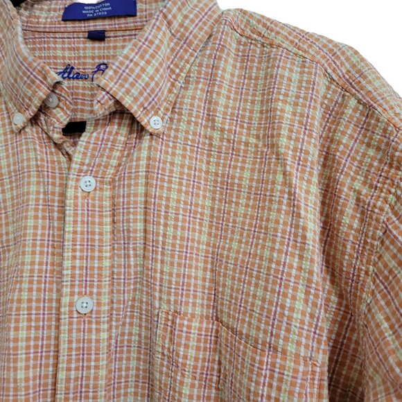 Alan Flusser Button Front Shirt Mens Size XL Orange Striped Short Sleeve Cotton - Picture 3 of 4
